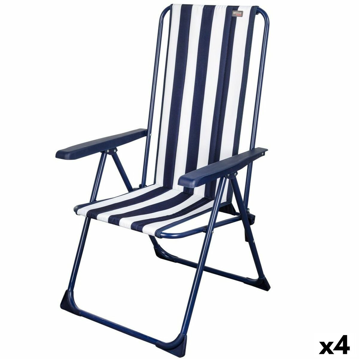 Hopfällbar Stol Aktive Randig Vit Marinblå 46 x 101 x 59 cm (4 antal)