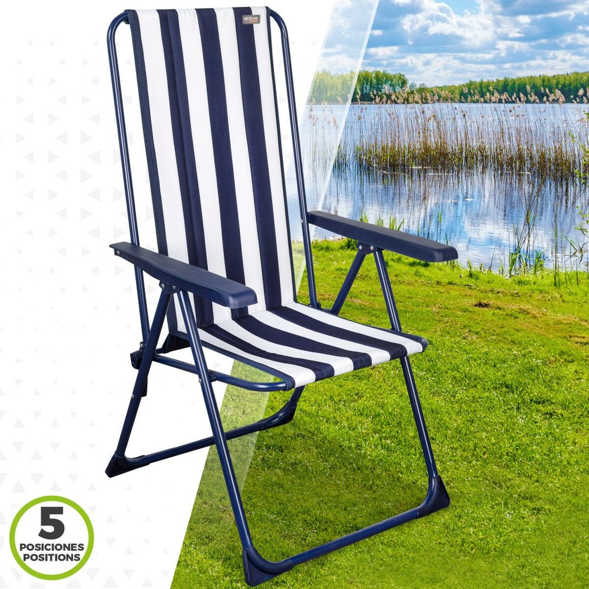 Hopfällbar Stol Aktive Randig Vit Marinblå 46 x 101 x 59 cm (4 antal) - 3