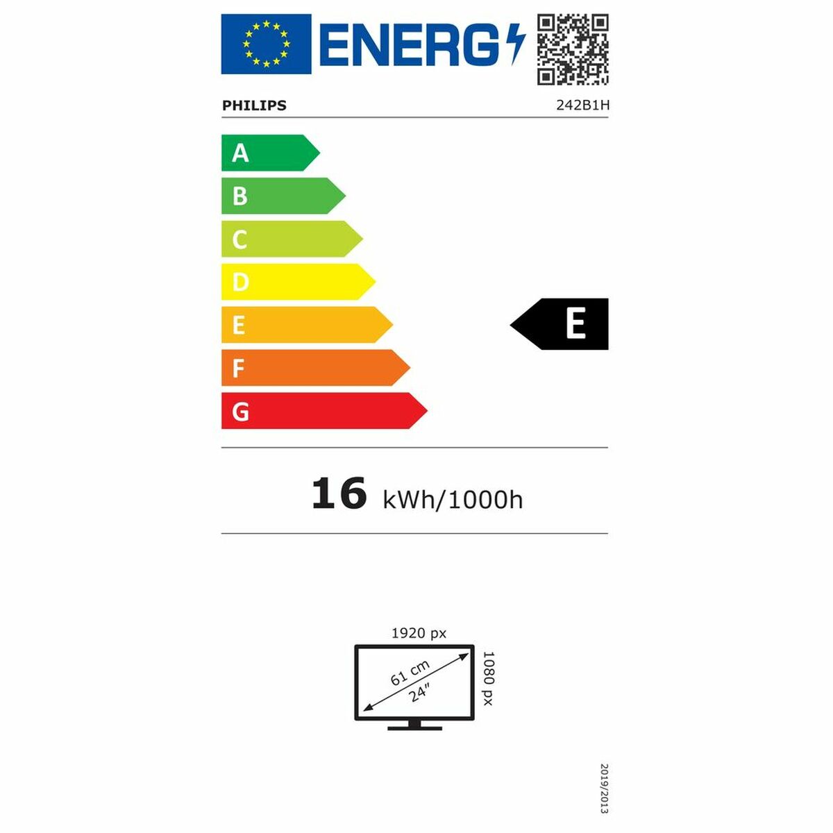 Monitor Philips 242B1H/00 LCD 23,8" LED IPS Flicker free 75 Hz 50-60  Hz 24" - 7