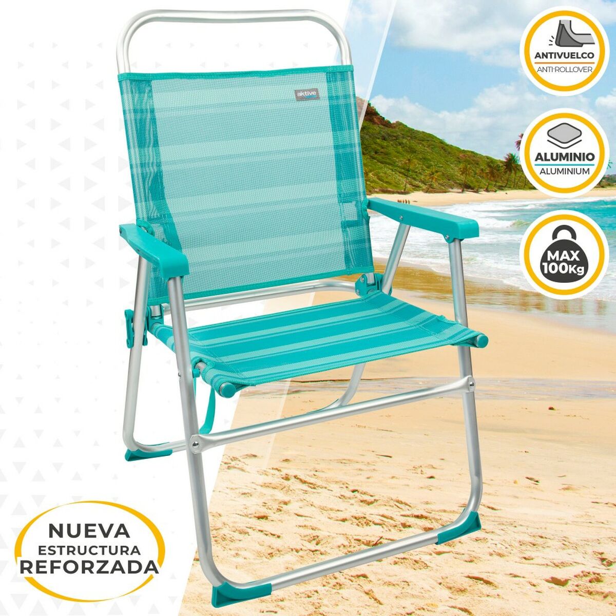 Strandstol Aktive Turkos 48 x 88 x 50 cm Aluminium Hopfällbar (4 antal) - 3