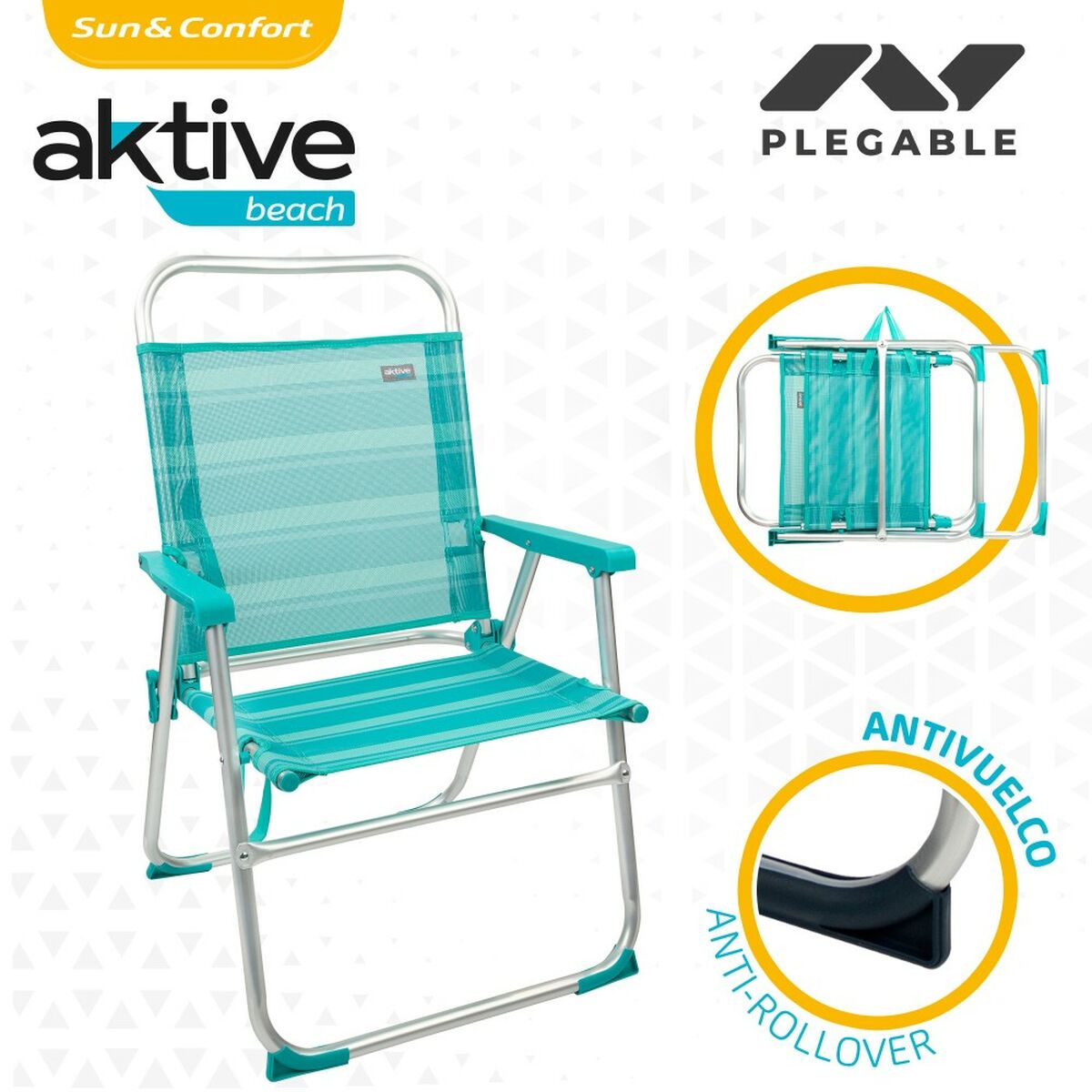 Strandstol Aktive Turkos 48 x 88 x 50 cm Aluminium Hopfällbar (4 antal) - 4