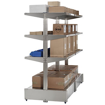 Hyllsystem i rostfritt stål för central placering med 3 hyllor d 850 mm, w 1414 mm