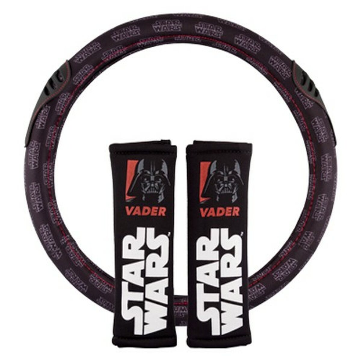 Rattöverdrag + Kuddar till säkerhetsbälte Star Wars Darth Vader Universal Svart 3 Delar