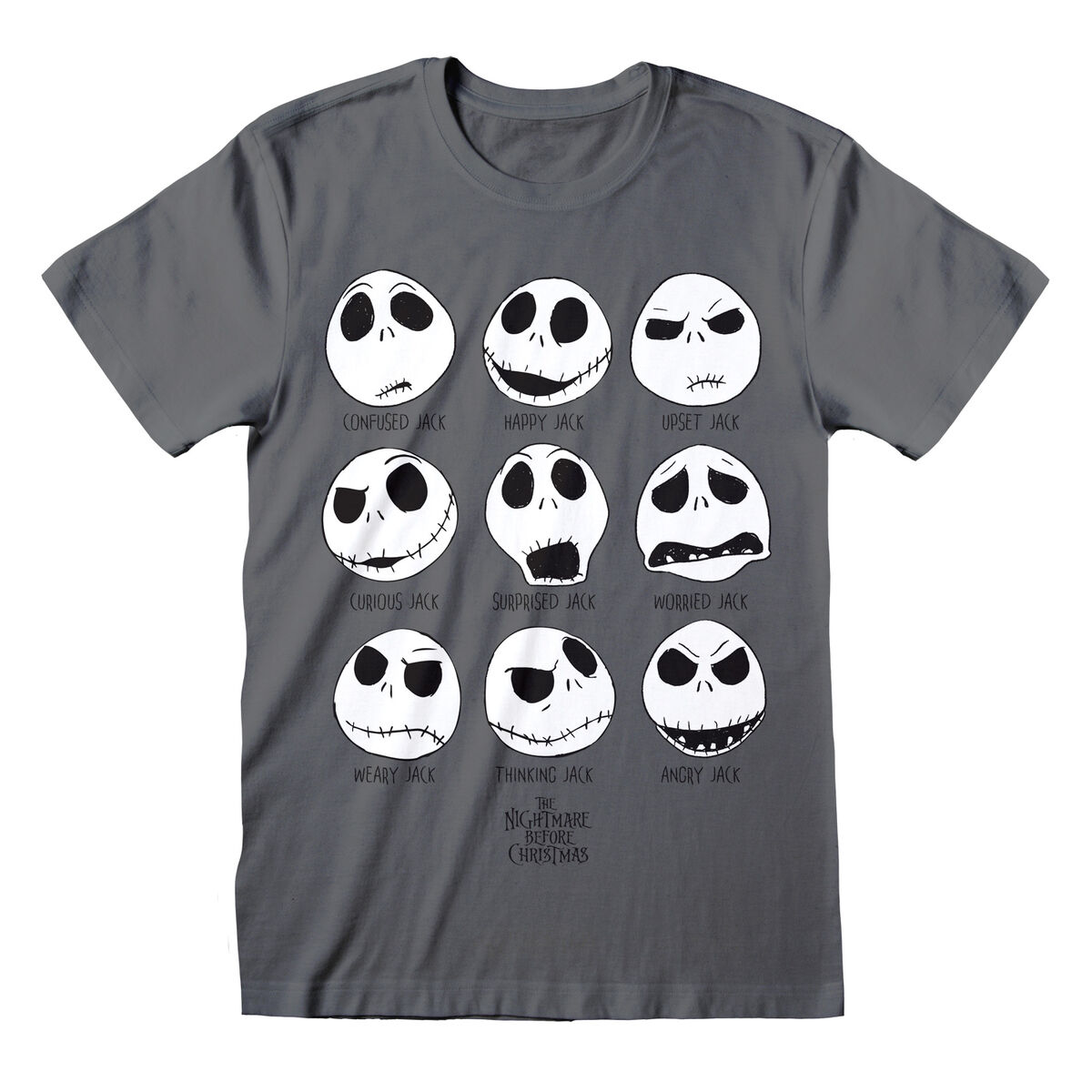T-shirt med kortärm Unisex The Nightmare Before Christmas Many Faces Mörkgrå