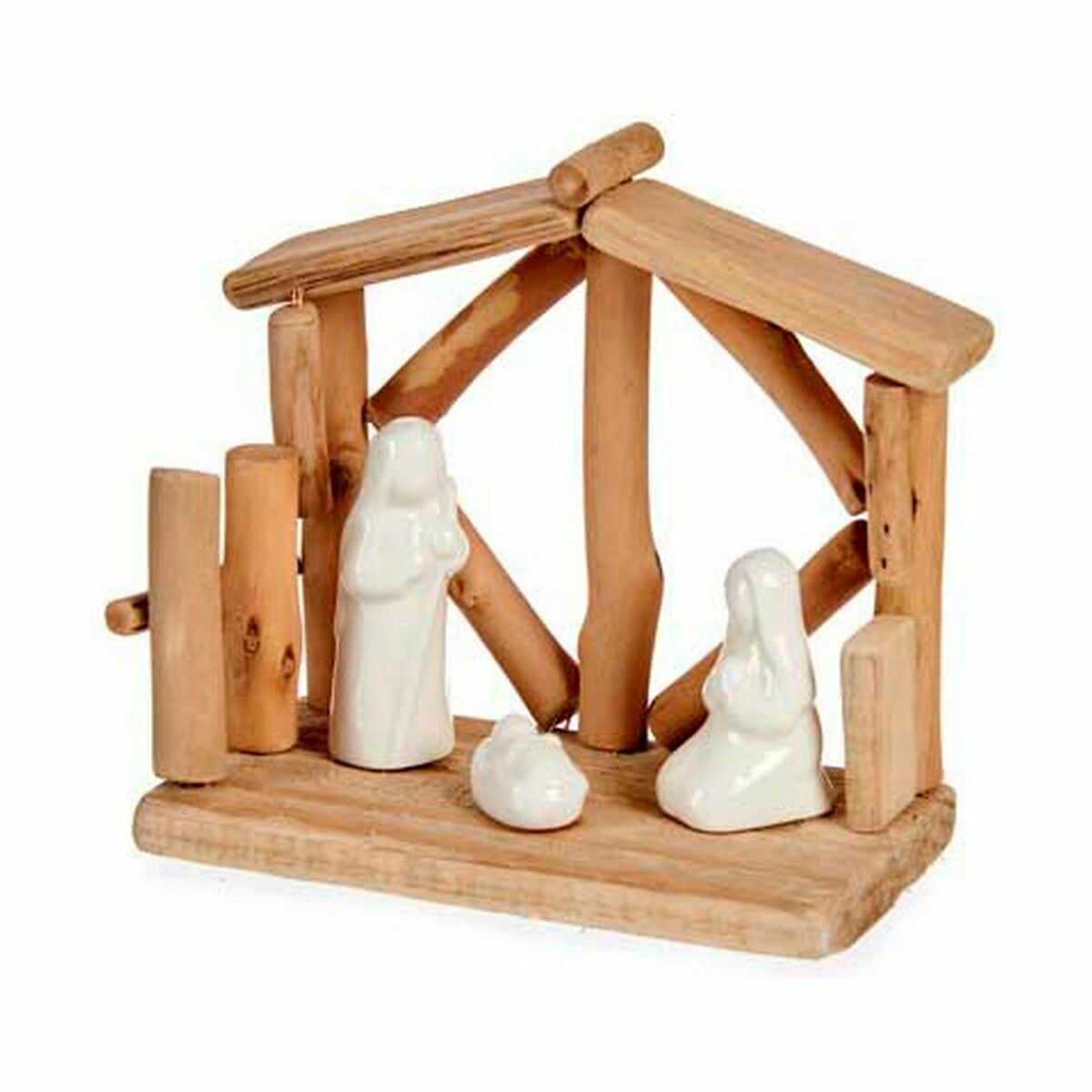 Julkrubba-set Vit Naturell Trä Keramik 17 x 14,5 x 8 cm (2 antal) - 2