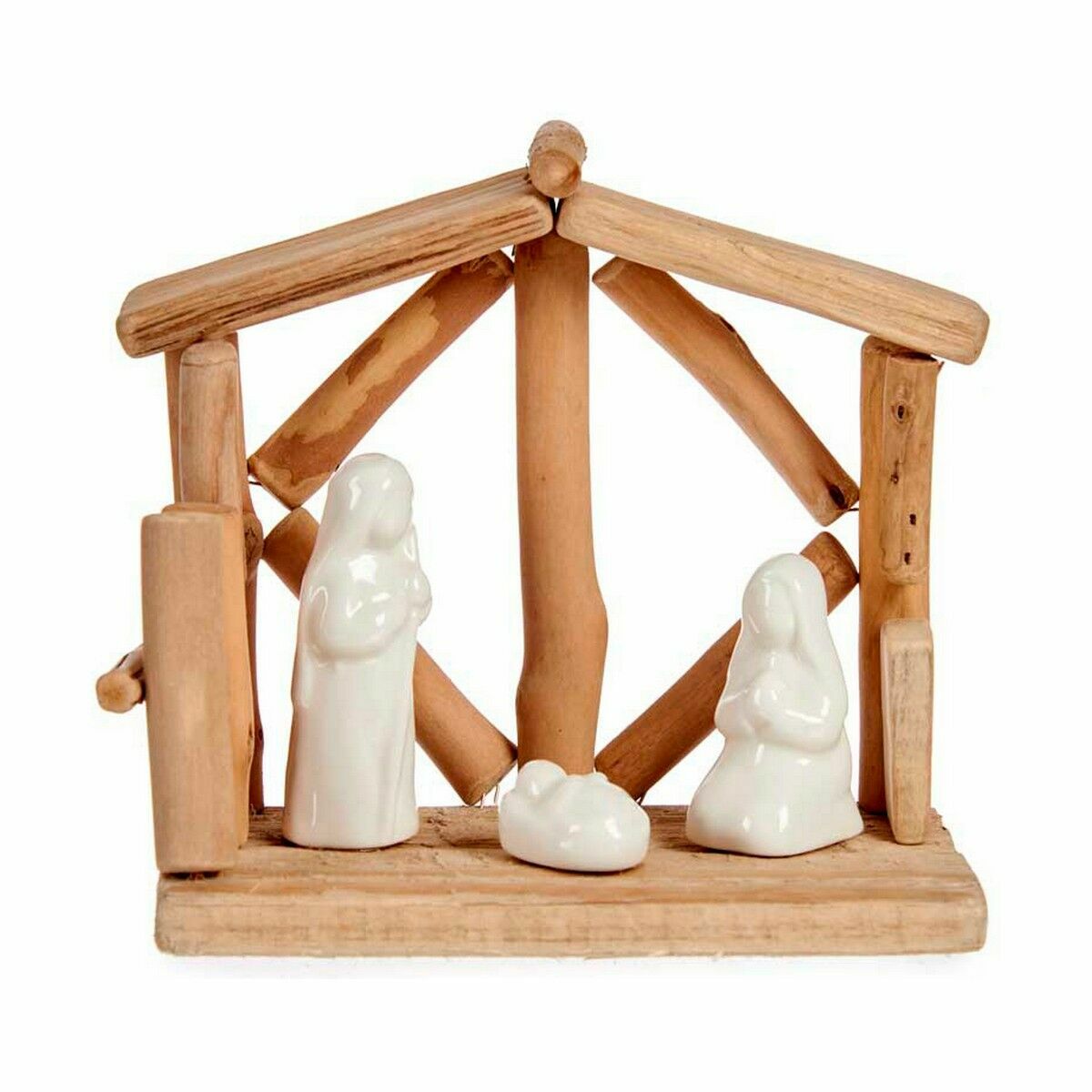 Julkrubba-set Vit Naturell Trä Keramik 17 x 14,5 x 8 cm (2 antal) - 3
