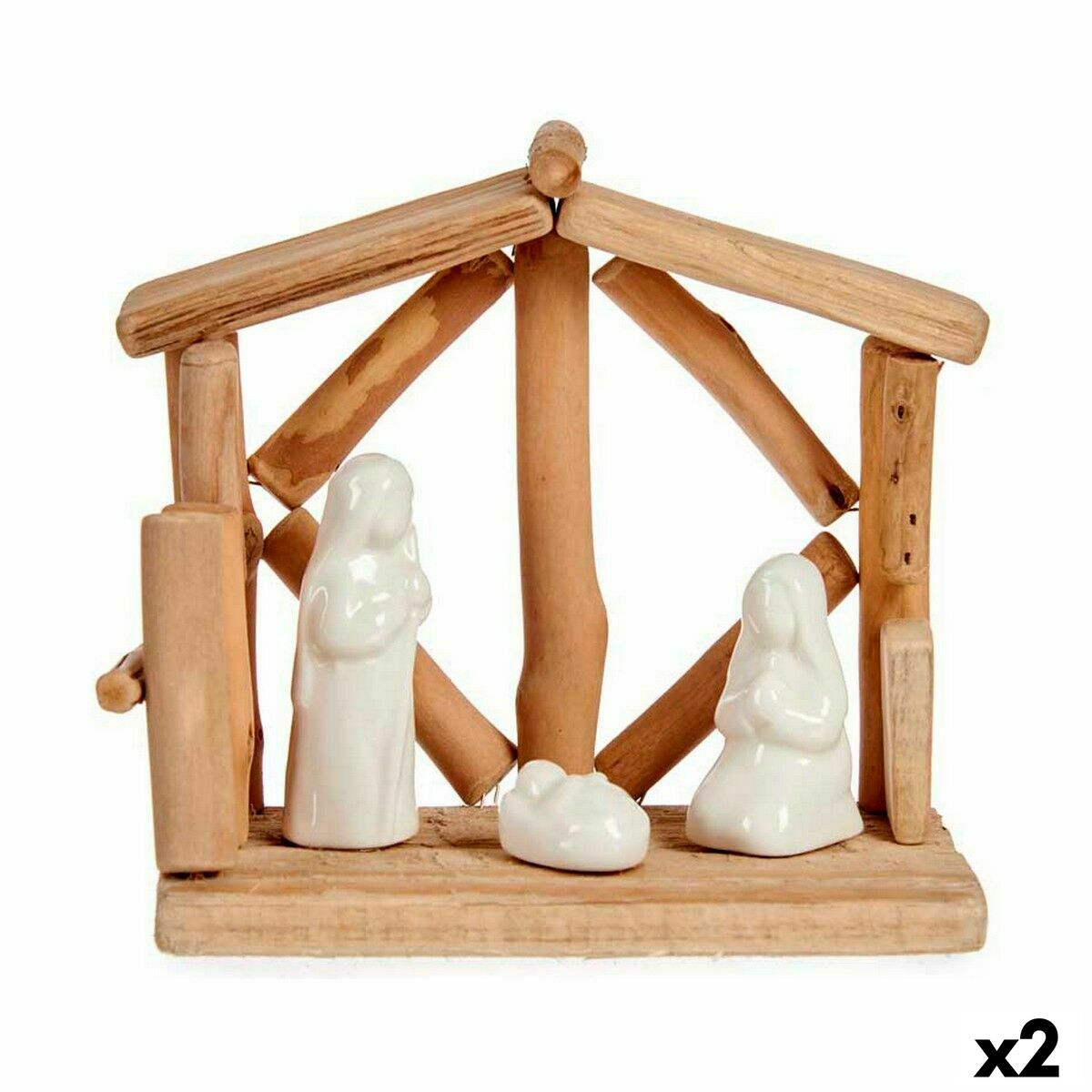Julkrubba-set Vit Naturell Trä Keramik 17 x 14,5 x 8 cm (2 antal)