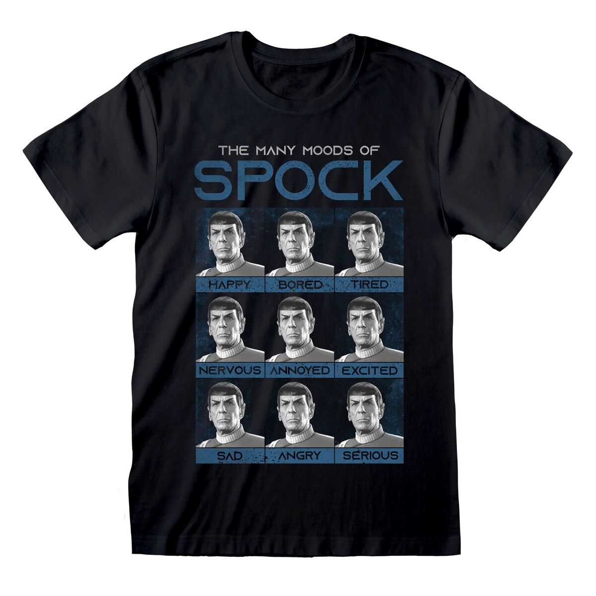 T-shirt med kortärm Unisex Star Trek Many Mood Of Spock Svart