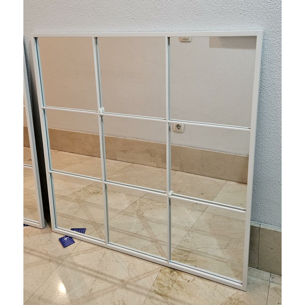 Väggspegel Vit Metall Glas Fönster 90 x 90 x 2 cm - 2