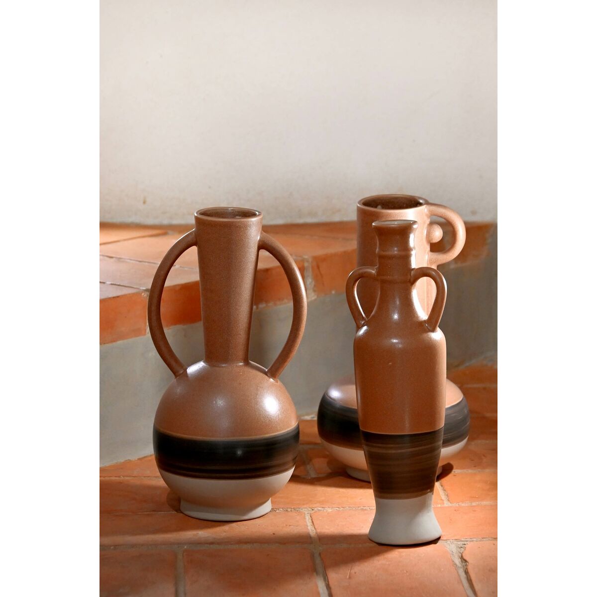 Vas DKD Home Decor Vit Grå Terrakota n Porslin 9,6 x 9 x 28,6 cm 9,6 x 9 x 29 cm (3 antal) - 2