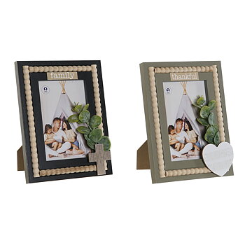 Fotoram Home ESPRIT Svart Grön Naturell Trä MDF Skandinavisk 16 x 2 x 21 cm (2 antal)