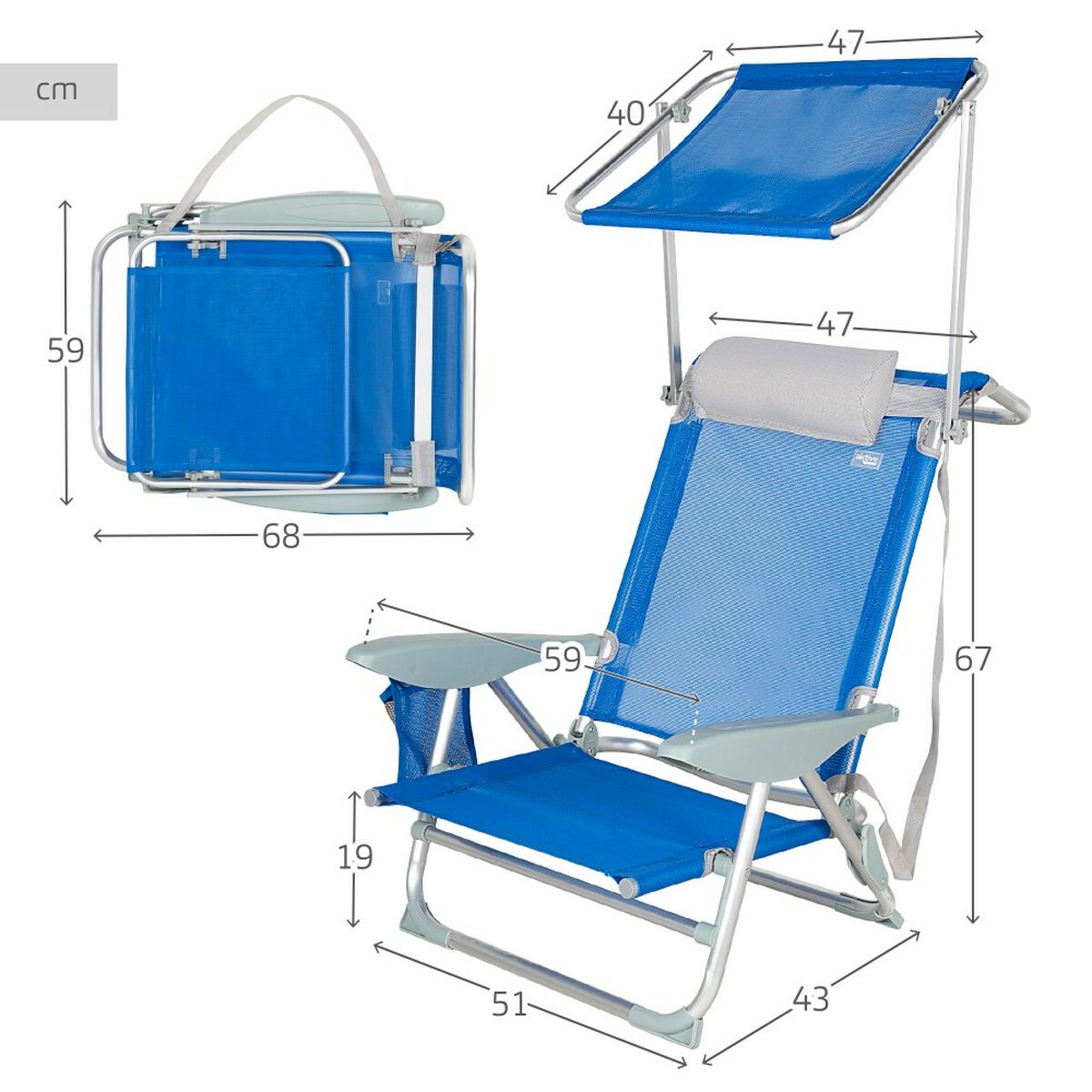 Strandstol Aktive Blå 47 x 67 x 43 cm (2 antal) - 12