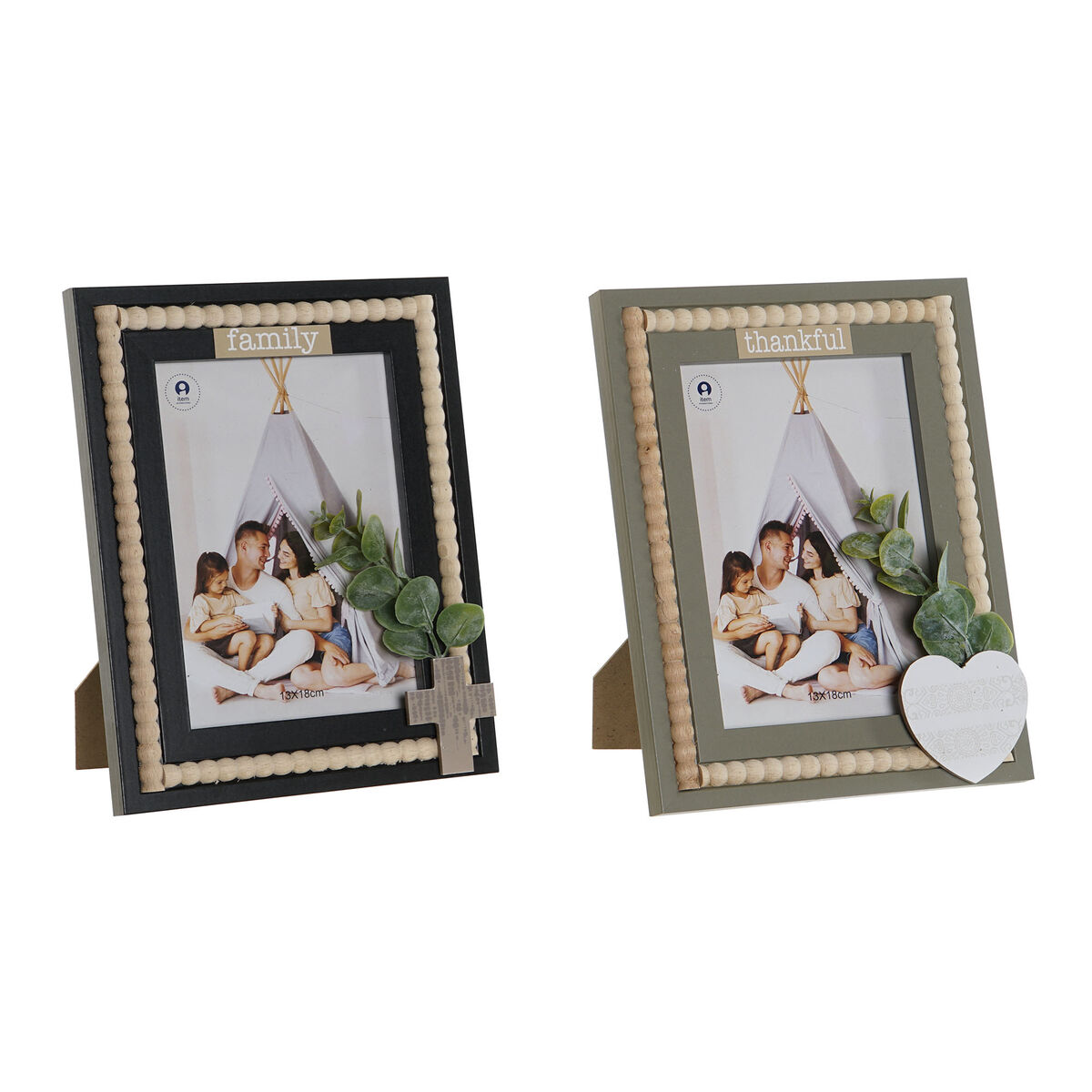 Fotoram Home ESPRIT Svart Grön Naturell Aluminium Glas Trä MDF Scandi 19 x 2 x 24 cm (2 antal)