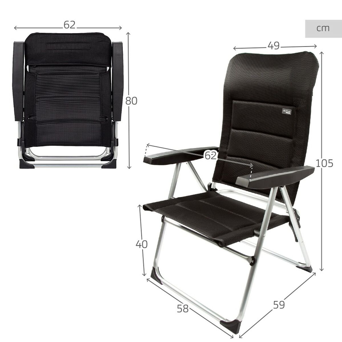 Strandstol Aktive Deluxe Hopfällbar Svart 49 x 105 x 59 cm (2 antal) - 5