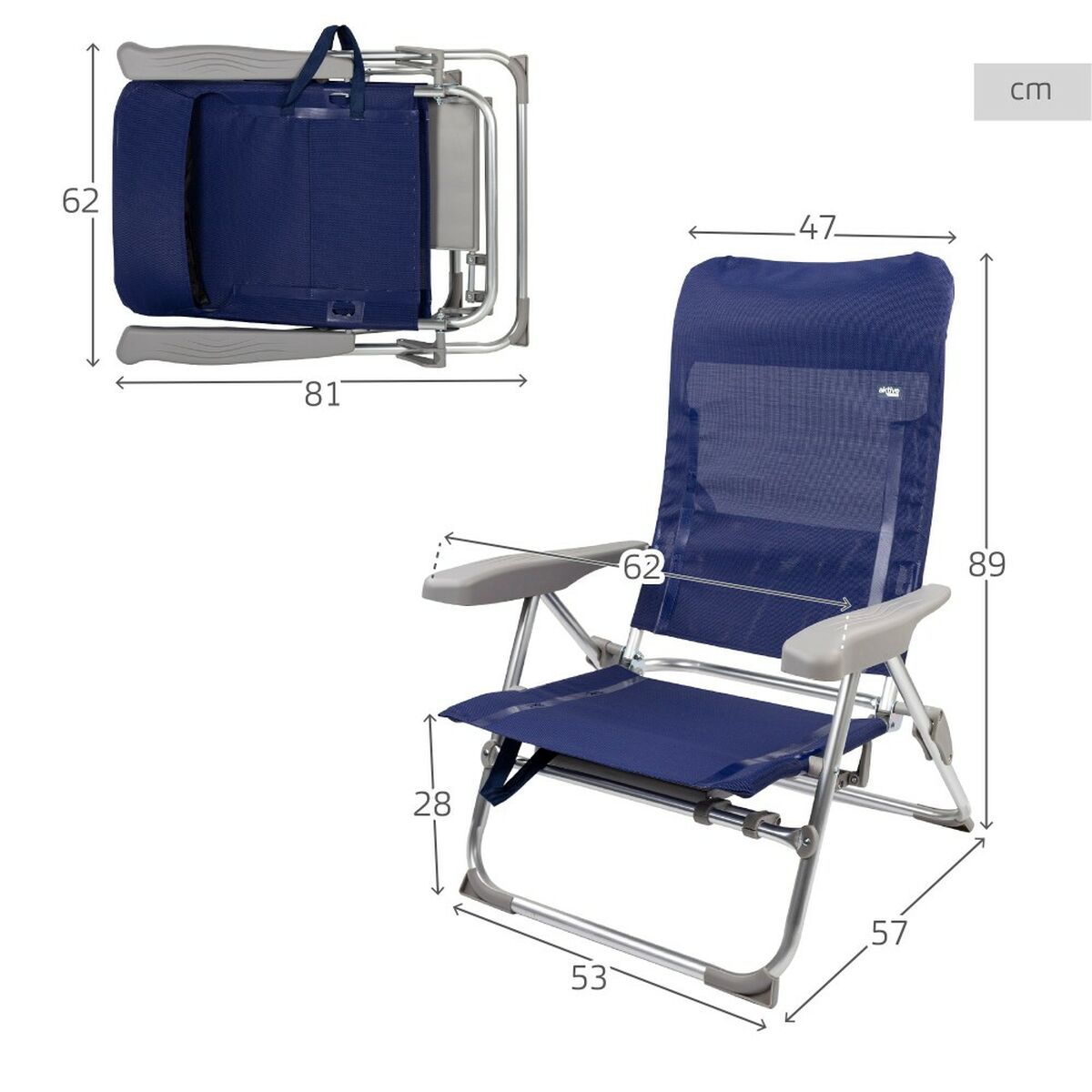 Strandstol Aktive Slim Hopfällbar Marinblå 47 x 89 x 57 cm (2 antal) - 5