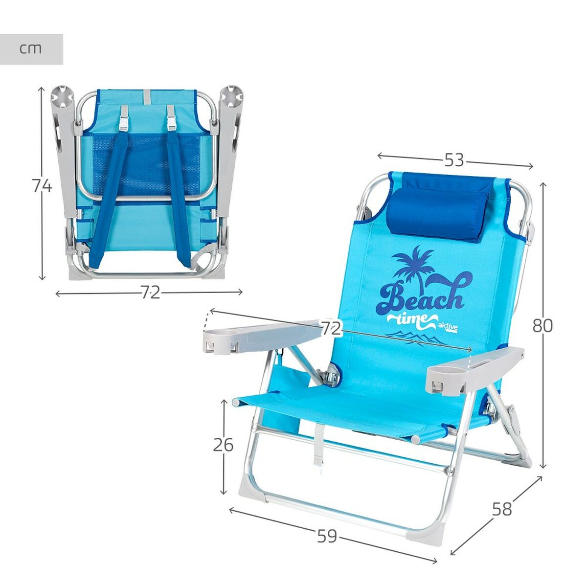 Strandstol Aktive Hopfällbar Blå 53 x 80 x 58 cm (2 antal) - 4