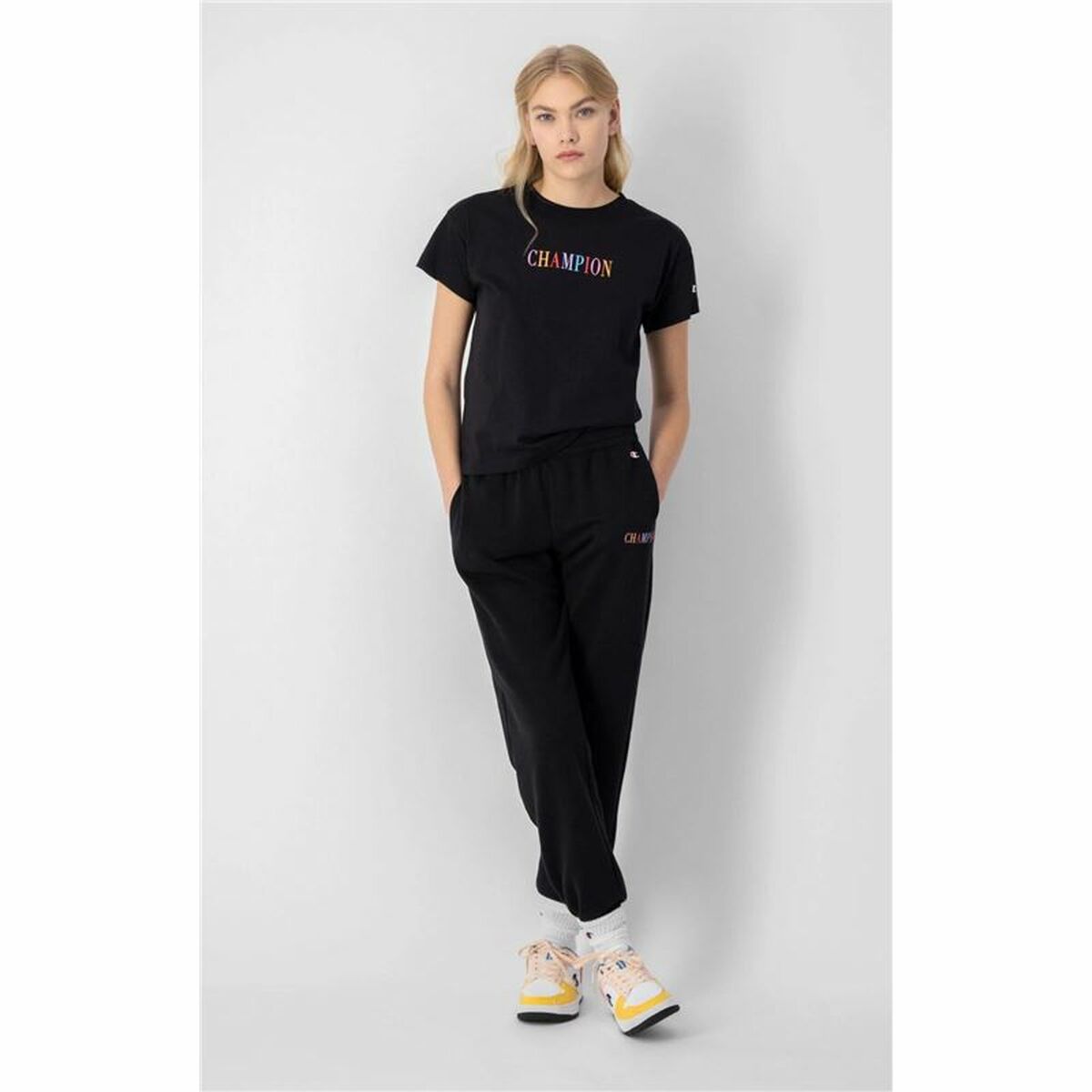 T-shirt med kortärm Dam Champion Crewneck Croptop Svart - 4