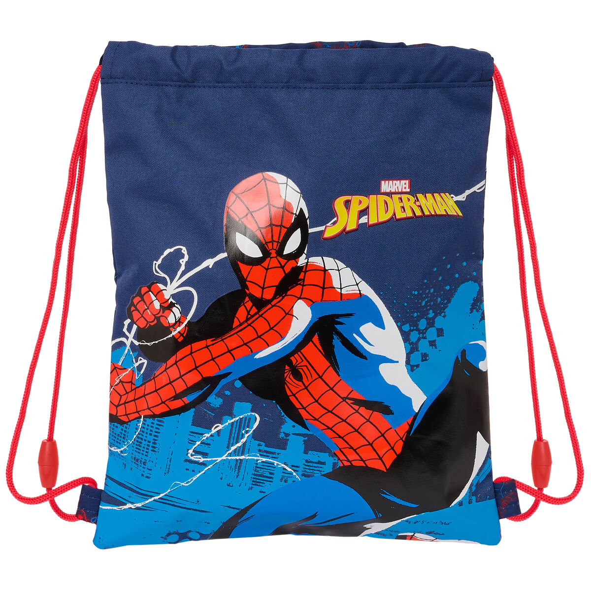 Skopåse med remmar Spider-Man Neon Marinblå 26 x 34 x 1 cm