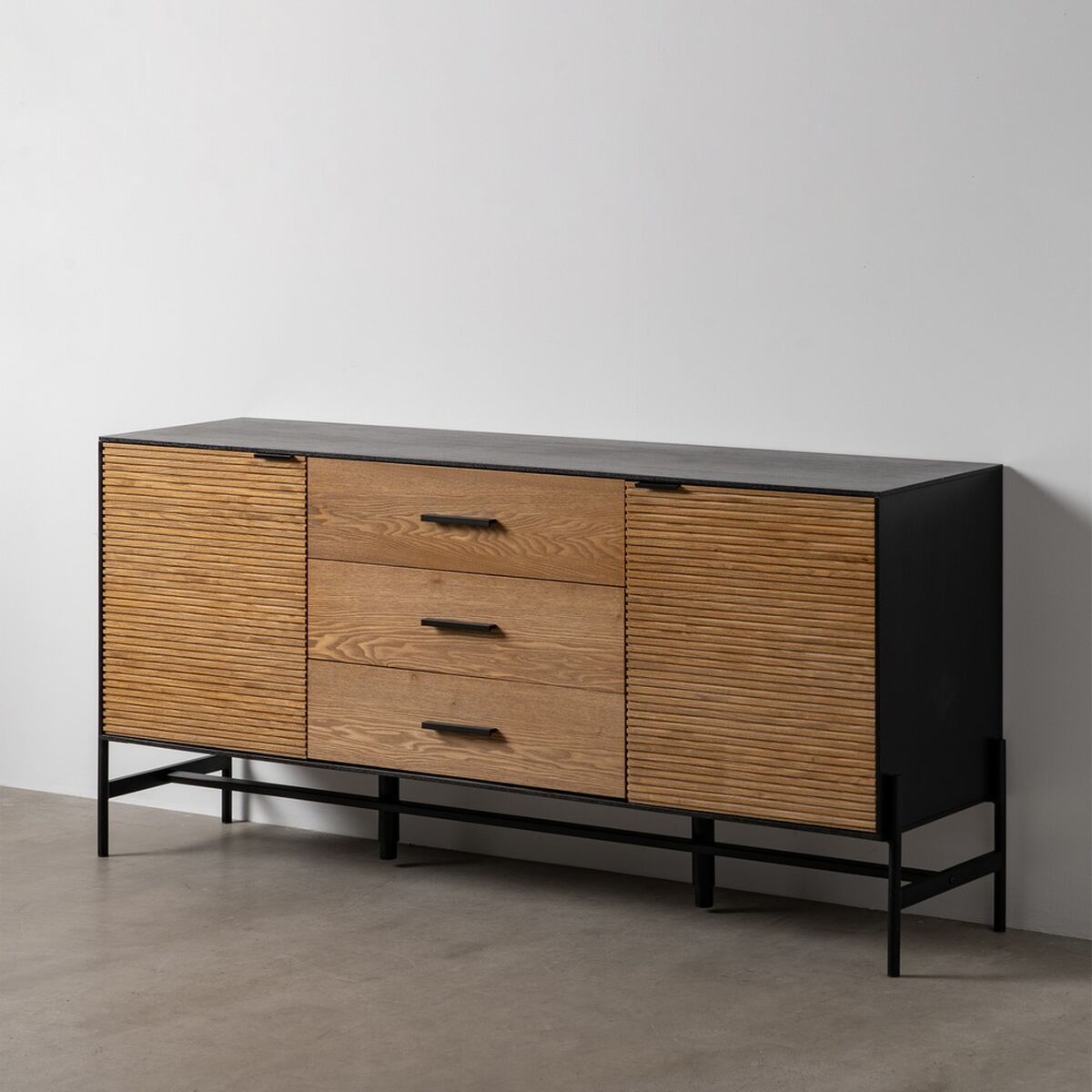Skänk ORLEANS Svart Naturell Järn Trä MDF 164 x 40 x 75 cm - 2