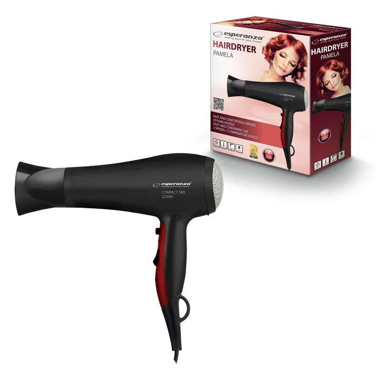 Hårtork Esperanza EBH004K Svart 2200 W - 2