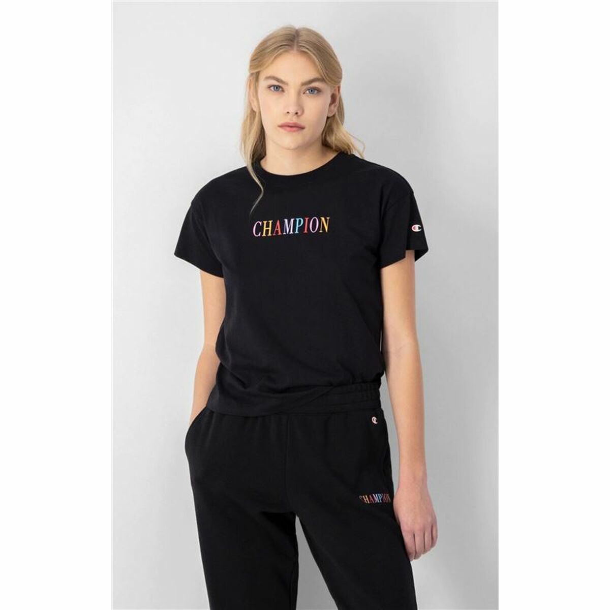 T-shirt med kortärm Dam Champion Crewneck Croptop Svart - 2