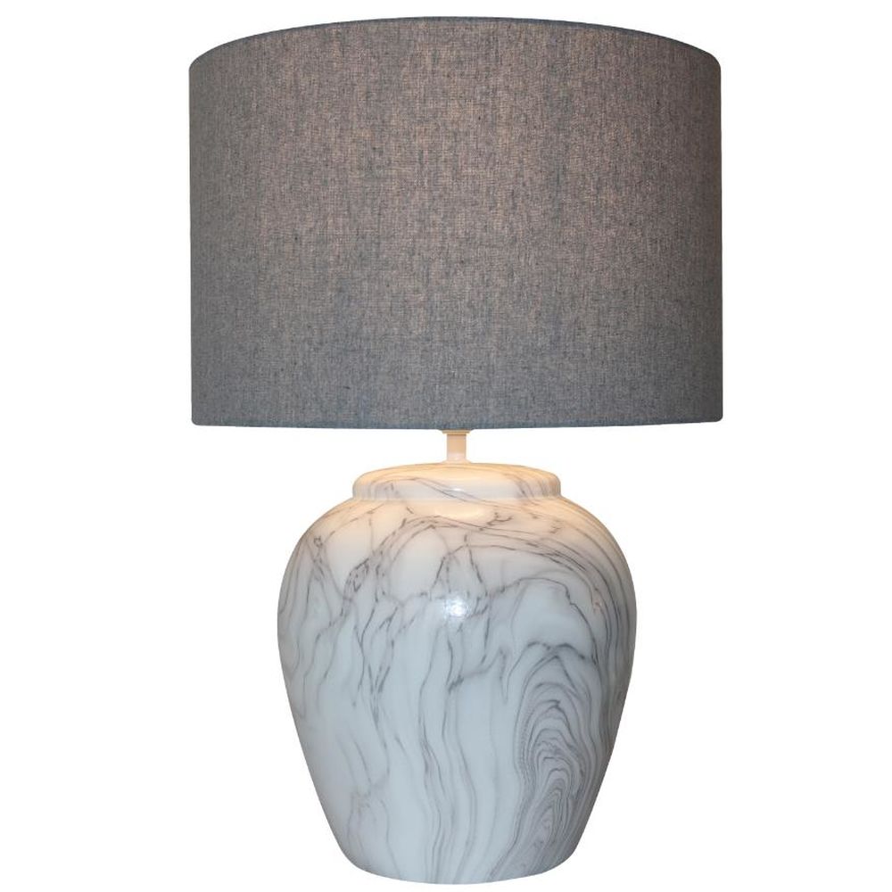 Bordslampa DKD Home Decor Kanvas Keramik Grå Vit (38 x 38 x 58 cm)