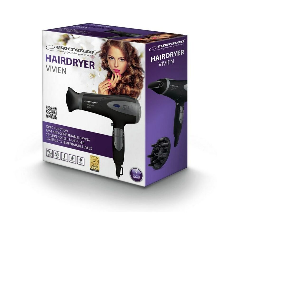 Hårtork Esperanza EBH005K Svart 2200 W - 2