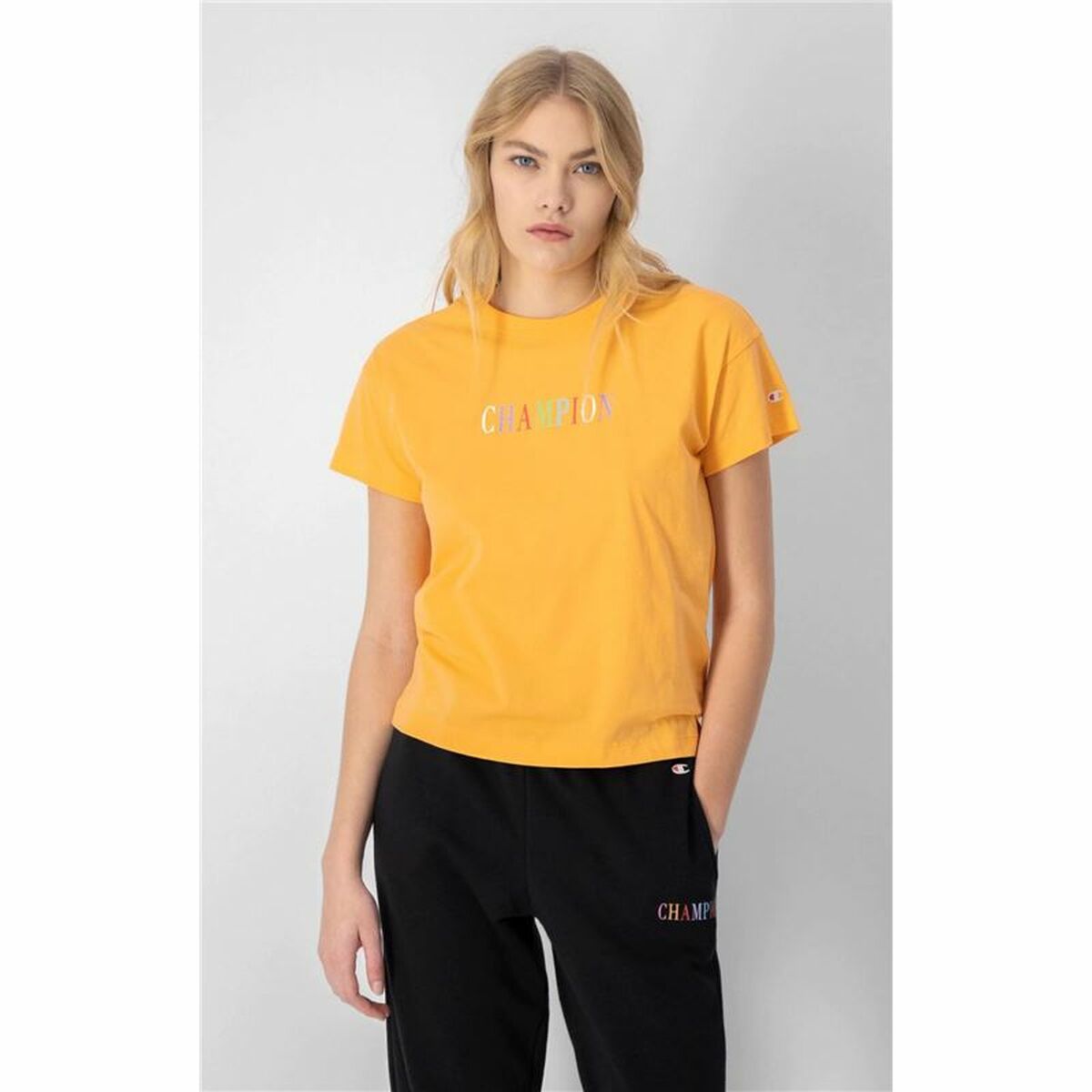 T-shirt med kortärm Dam Champion Crewneck Croptop Gul - 4