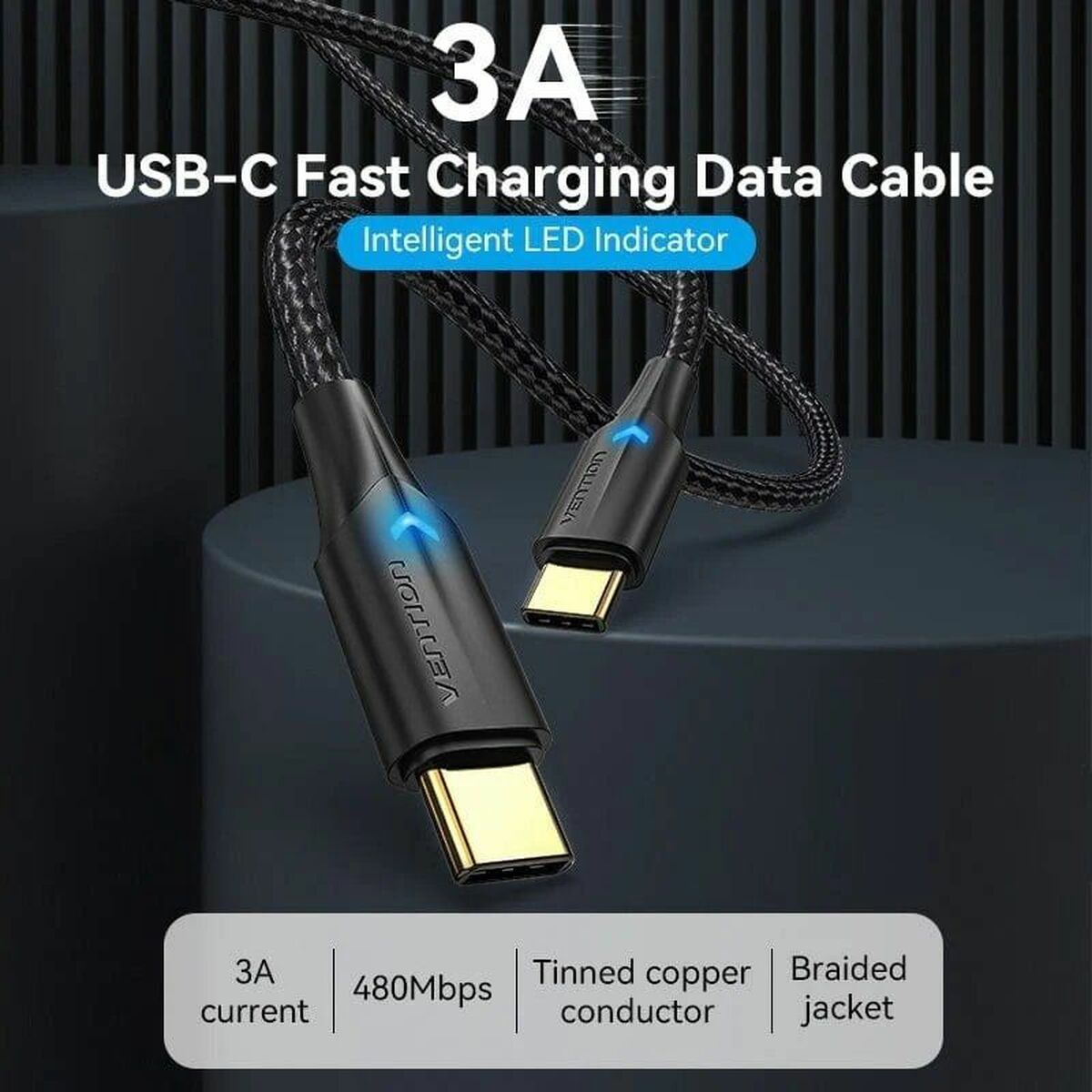 USB-C-kabel Vention TAUBI Svart 3 m - 2