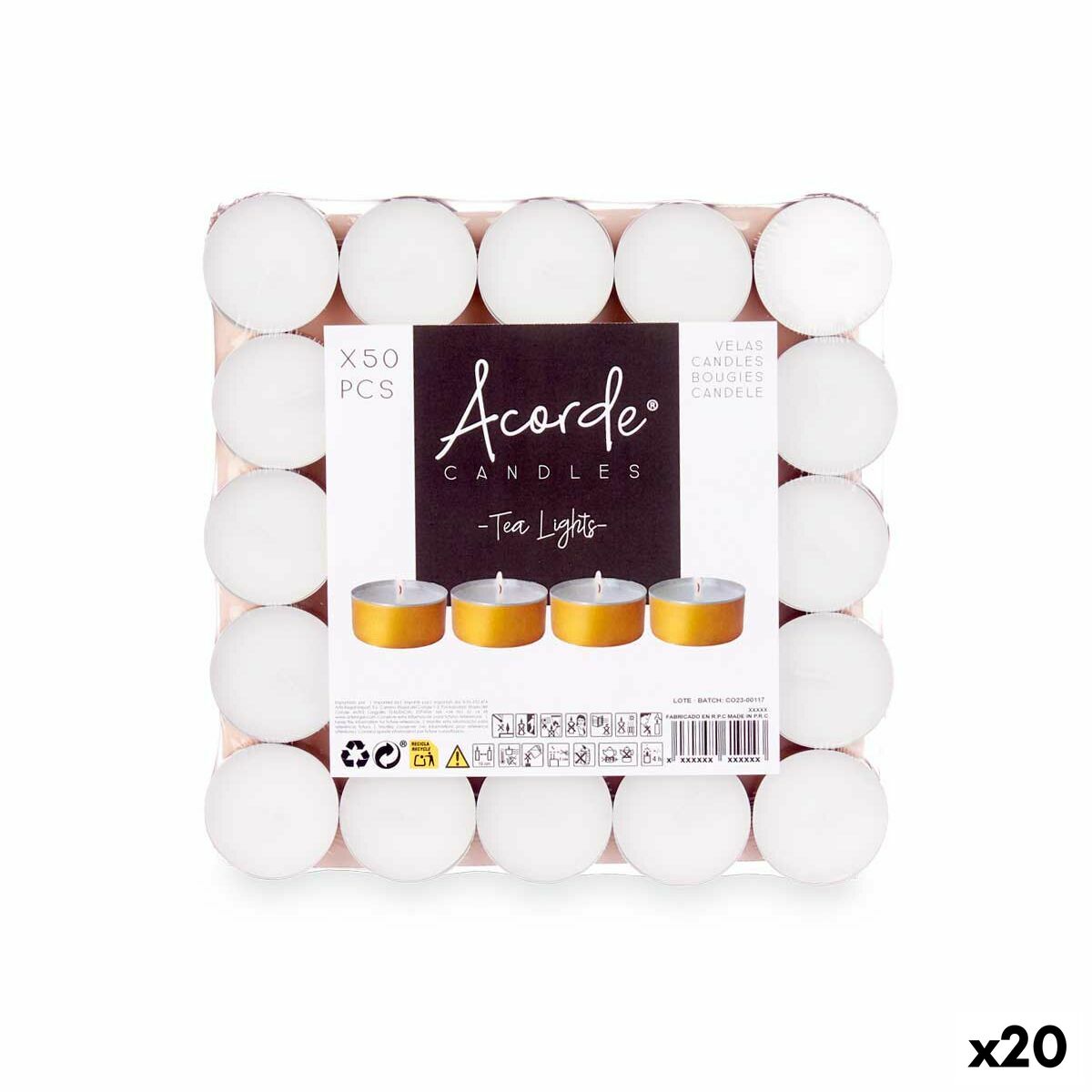 Set med levande ljus Acorde Tea Lights Vit Gyllene (20 antal) - 4