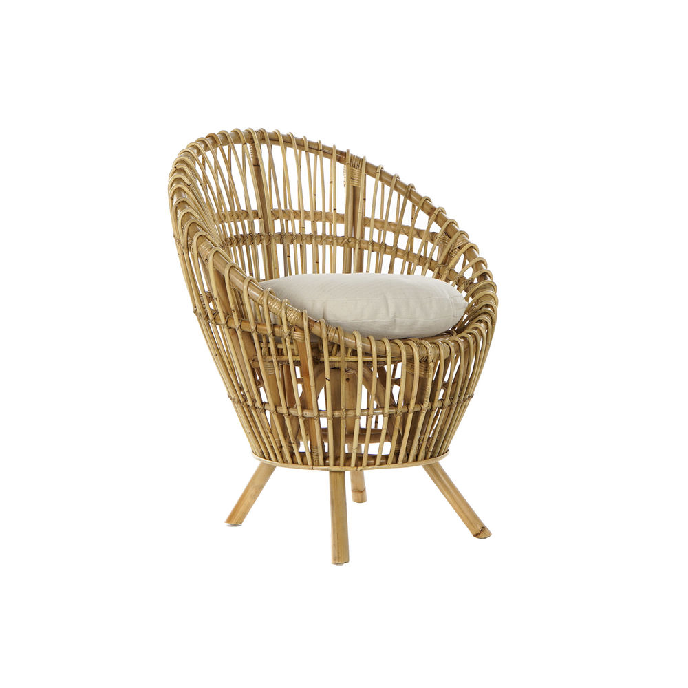 Fåtölj DKD Home Decor 8424001750092 Naturell Bomull Vit Rattan (74 x 67 x 85 cm) - 2