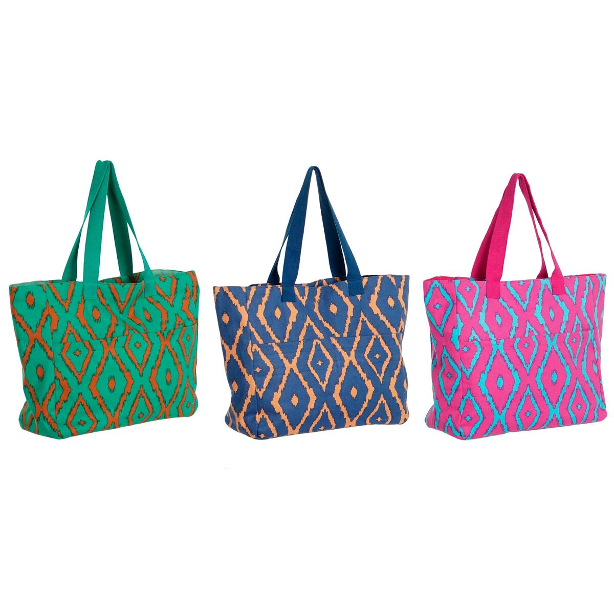 Strandväska DKD Home Decor Blå Grön Orange Fuchsia 55 x 14 x 35 cm (3 antal)