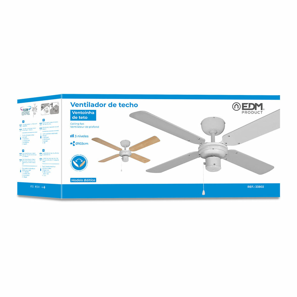 Takfläkt EDM 33802 Báltico Vit 50 W ø 102 cm - 4