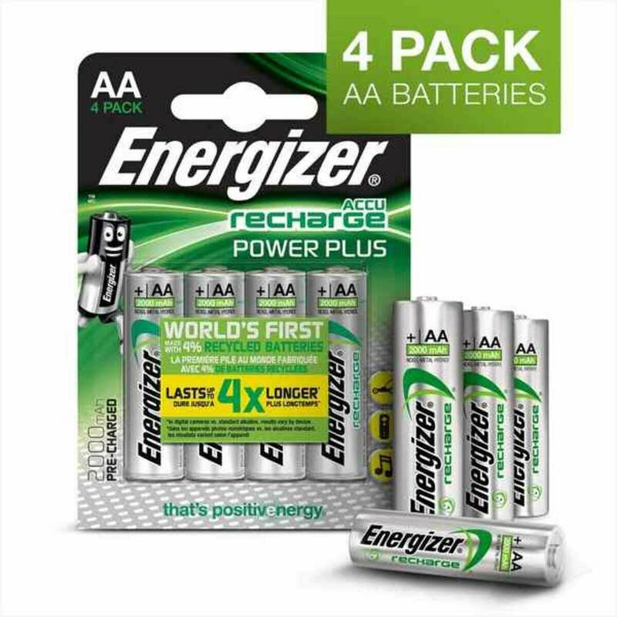 Laddningsbara Batterier Energizer Accu Recharge Power Plus 2000 AA BP4 2000 mAh 1,2 V AA HR6 (4 antal) - 2