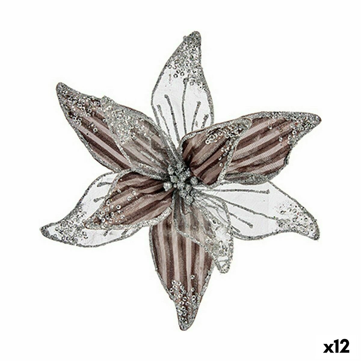 Dekorativ blomma Silvrig Plast 25 x 25 x 7 cm (12 antal) - 3