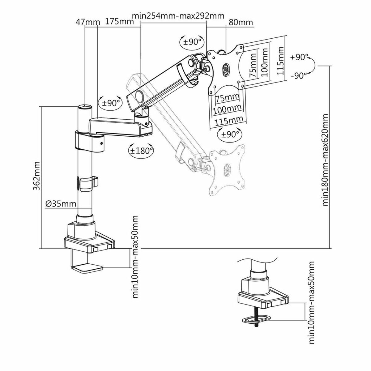 Bordfäste för Skärm V7 DMPRO2TA-3N 17" 32" - 3