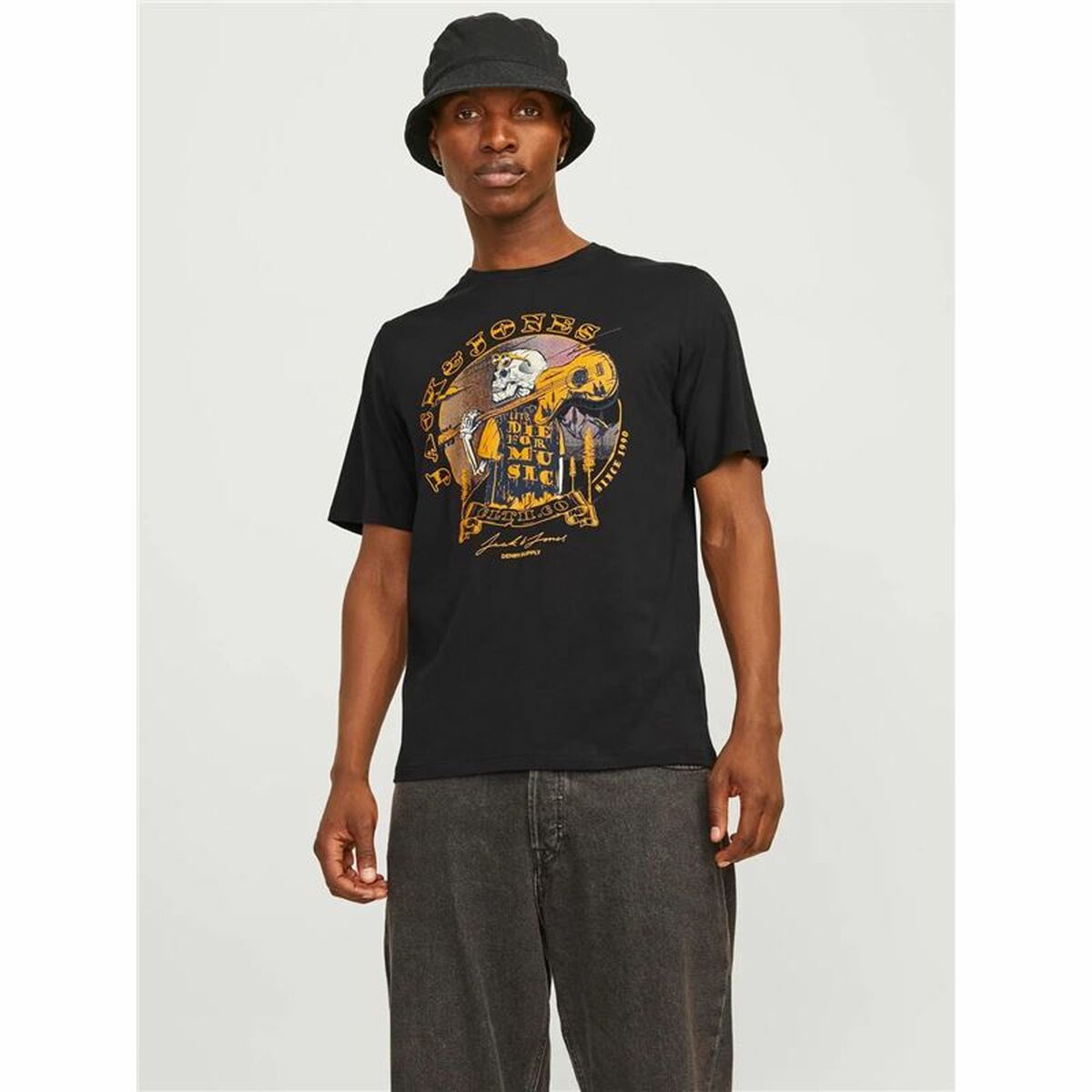 T-shirt med kortärm Herr Jack & Jones skull Rock Crew Svart - 2