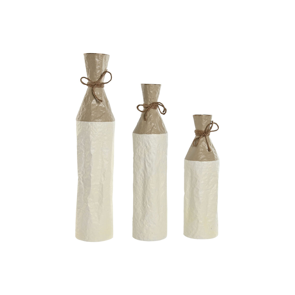Set med 3 Vasar Home ESPRIT Vit Gyllene Metall 14 x 14 x 67 cm (3 Delar)
