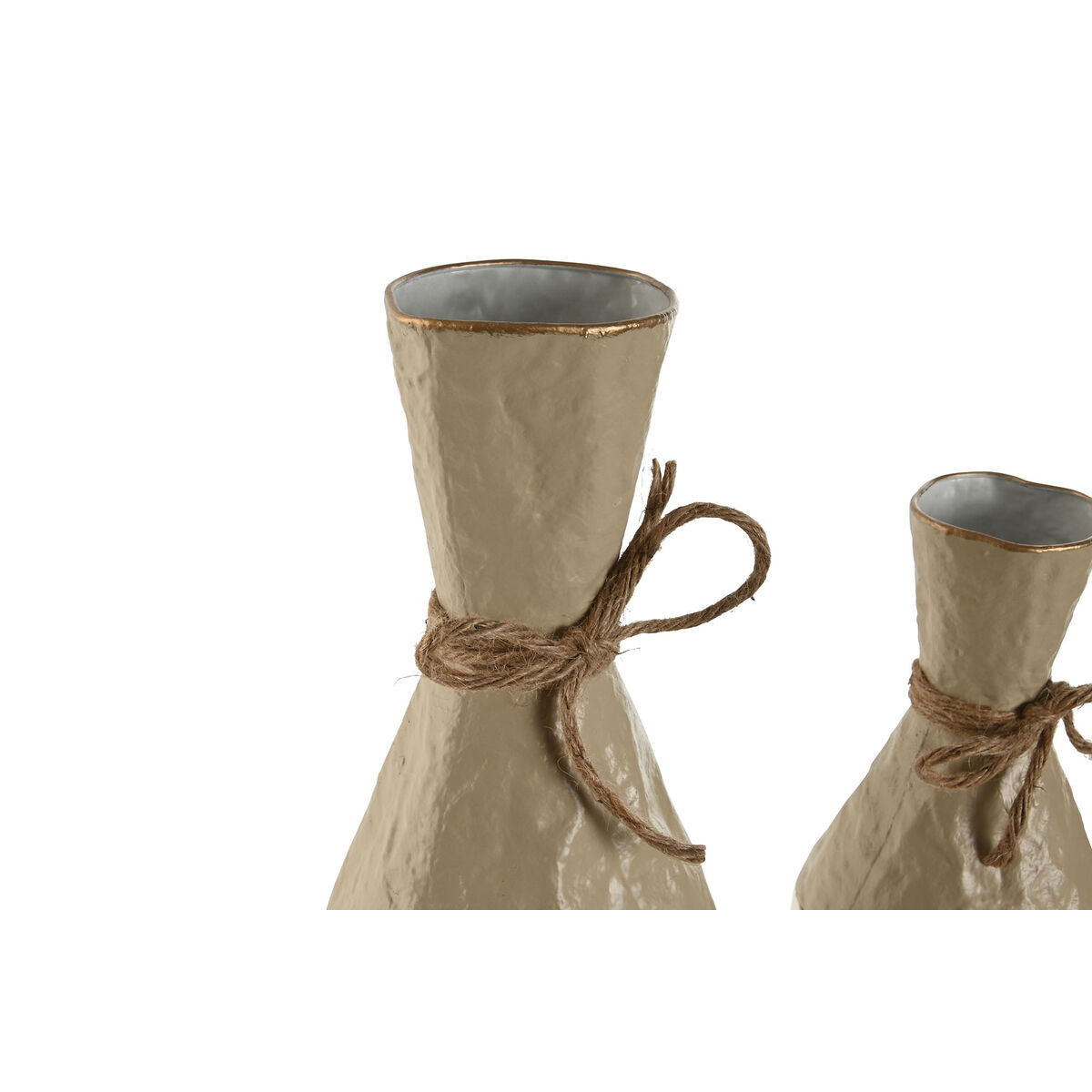 Set med 3 Vasar Home ESPRIT Vit Gyllene Metall 14 x 14 x 67 cm (3 Delar) - 2