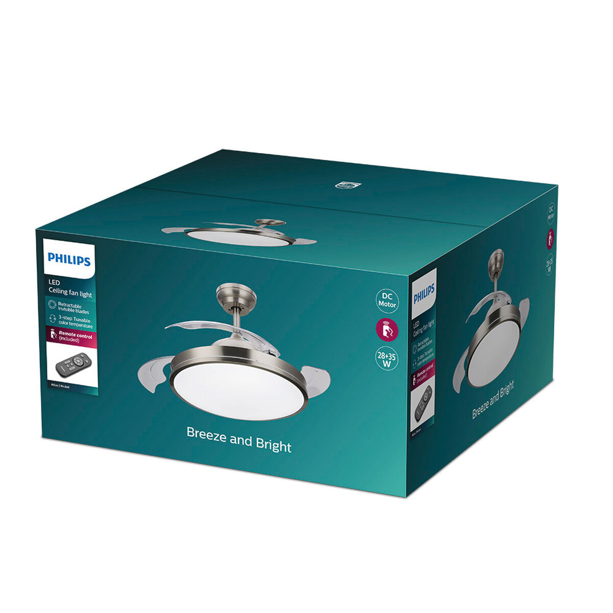 Takfläkt med belysning Philips Atlas 35 W 28 W 4500 Lm ickel (2700 K) - 4