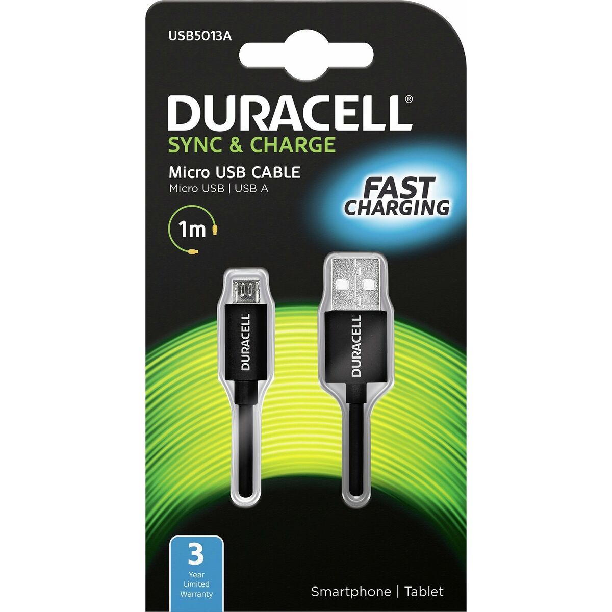 USB-kabel DURACELL USB5013A 1 m Svart (1 antal) - 2