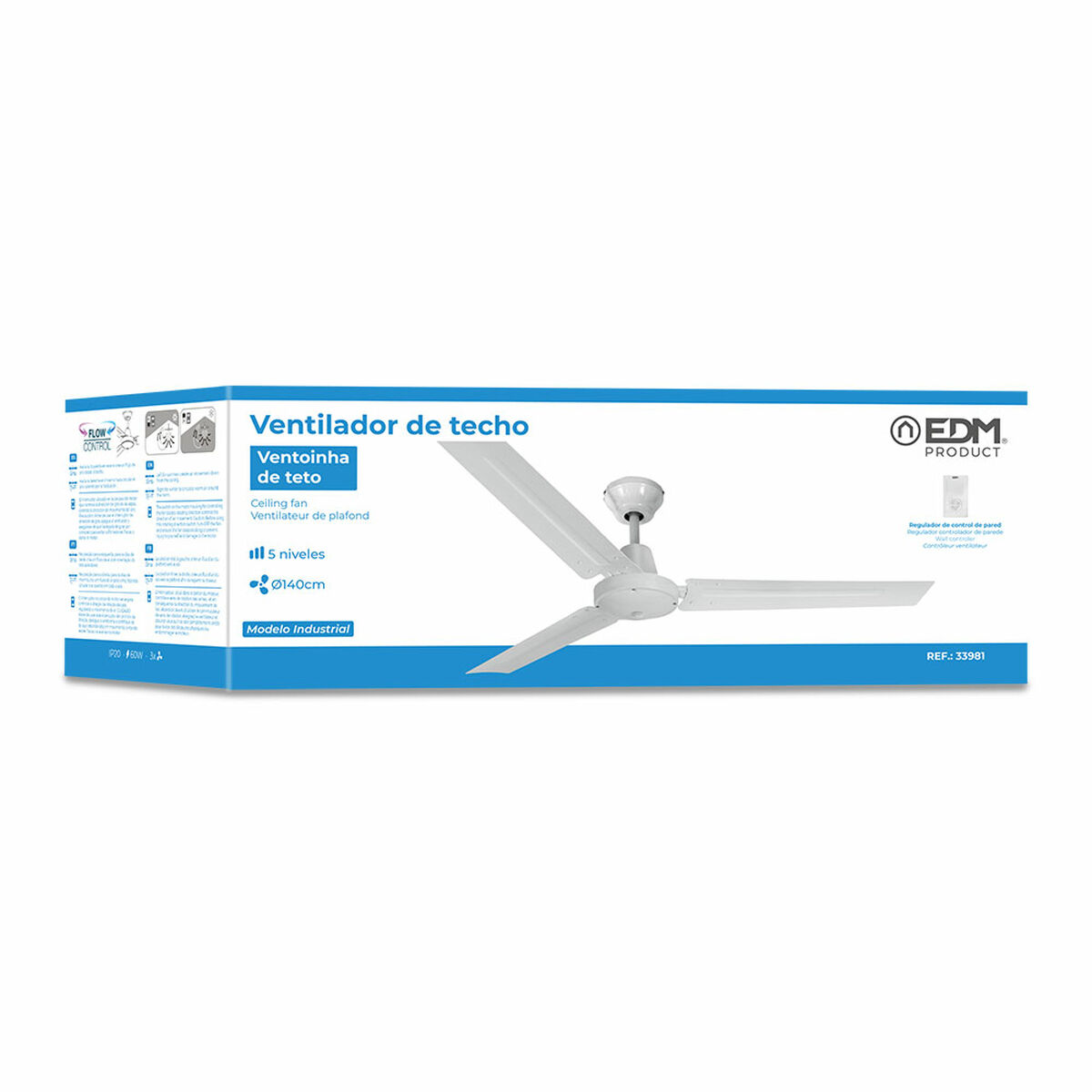 Takfläkt EDM 33981 Vit 60 W Ø 140 cm industriell - 4