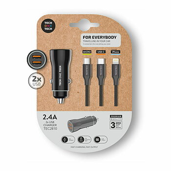 Universal USB-billaddare + kabel Tech One Tech Double USB x 2