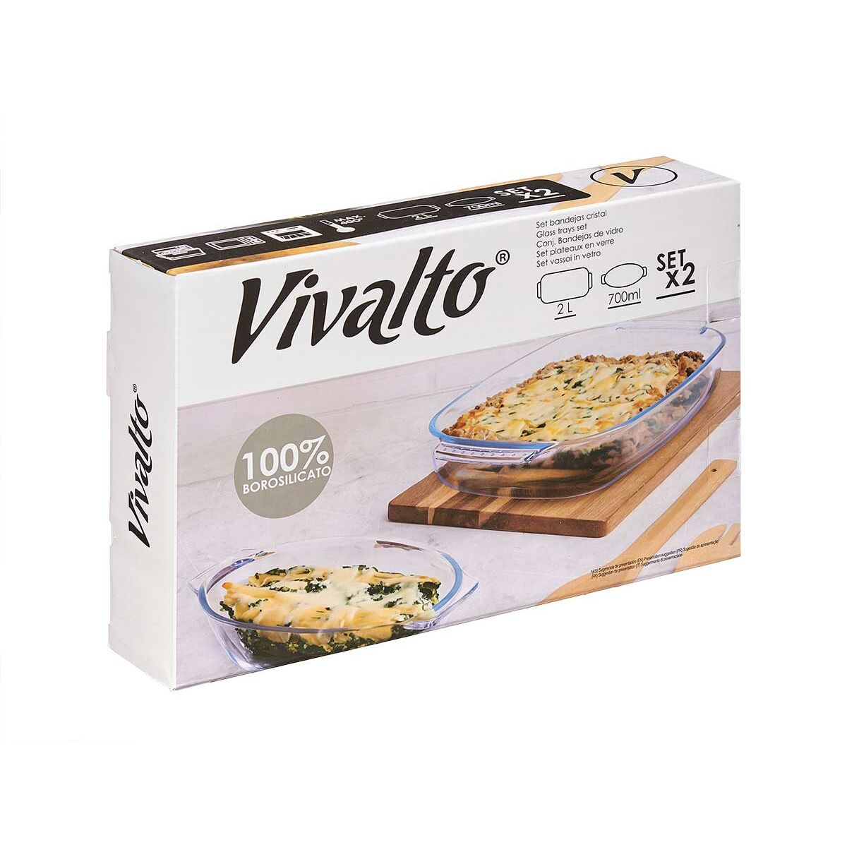 Uppsättning med Brickor Vivalto Transparent Borosilikatglas 700 ml 2 L 2L 30,2 x 5,8 x 19,7 cm (6 antal) - 3