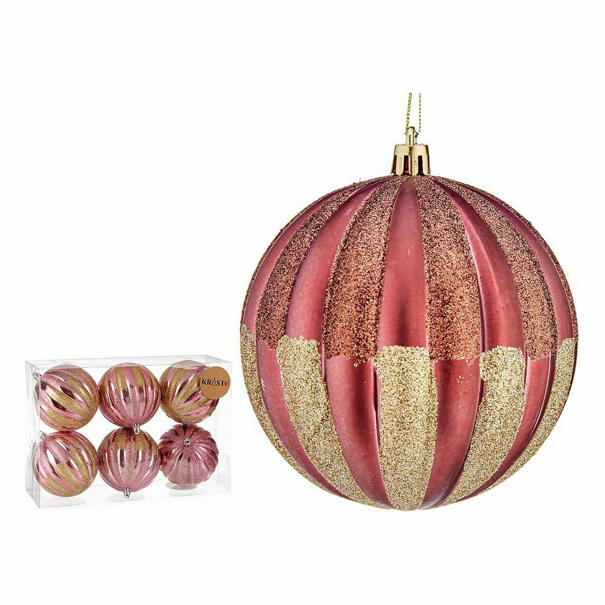 Uppsättning av julkulor 10 cm Rosa Gyllene Plast (6 antal) - 4