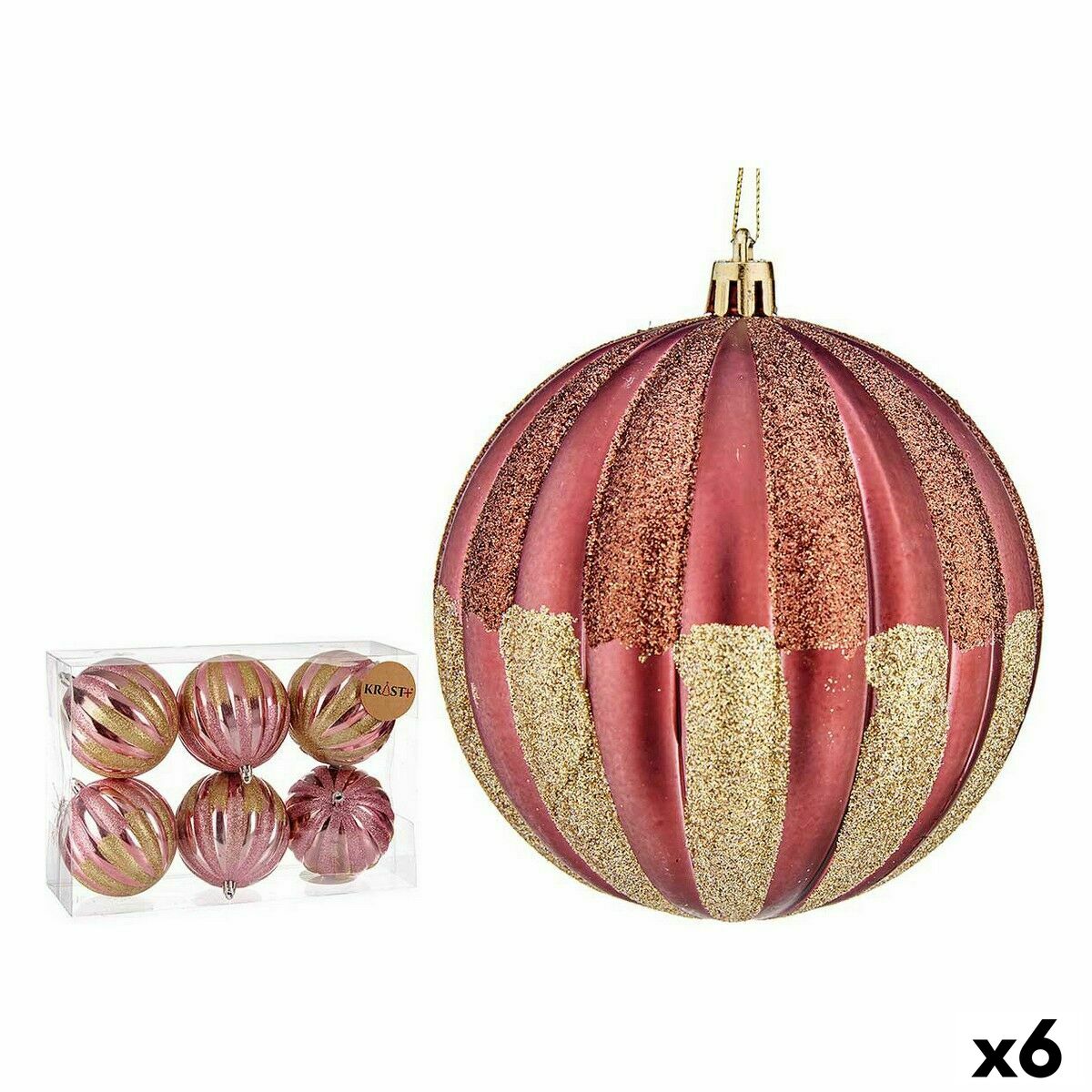 Uppsättning av julkulor 10 cm Rosa Gyllene Plast (6 antal) - 3