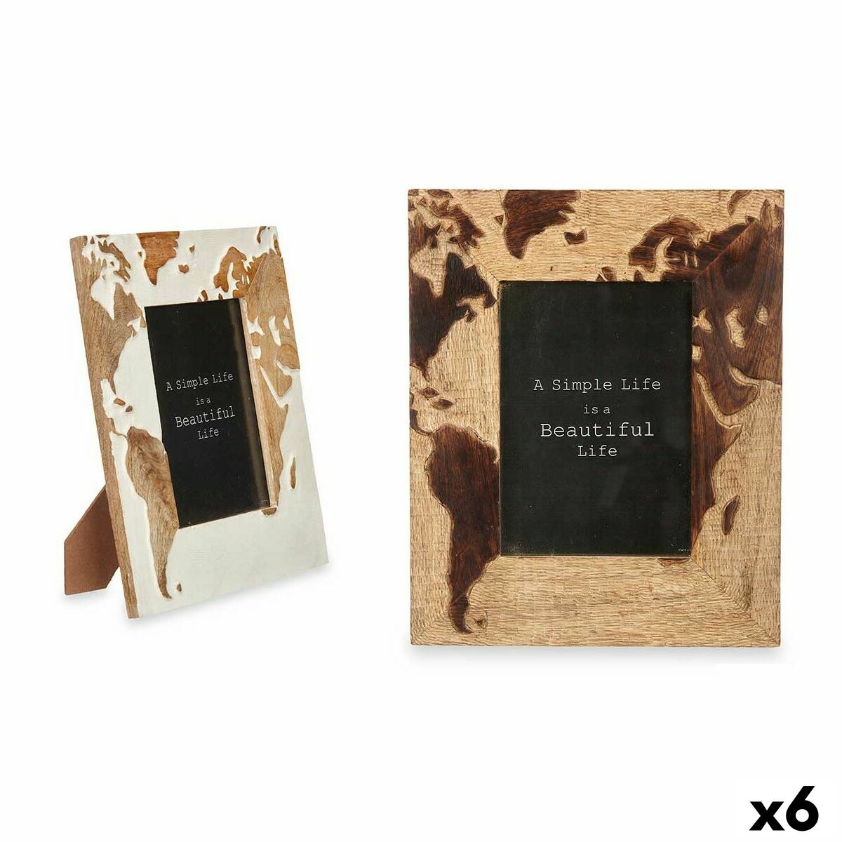Fotoram Vit Brun Mangoträ Världskarta 22,3 x 28 x 1,5 cm (6 antal)