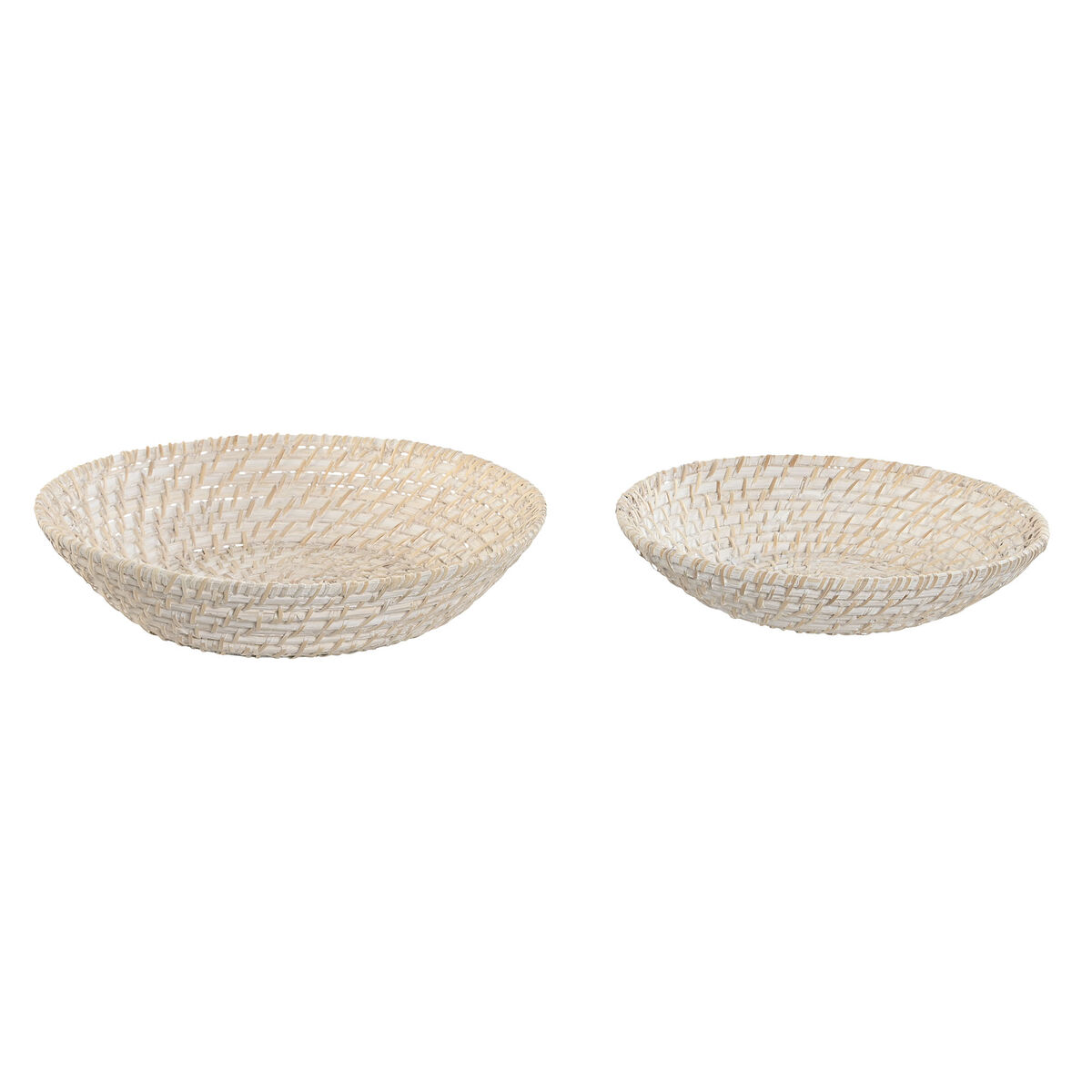 Bordsdekoration Home ESPRIT Vit Naturell Bambu Rattan 35 x 35 x 8 cm (2 Delar)