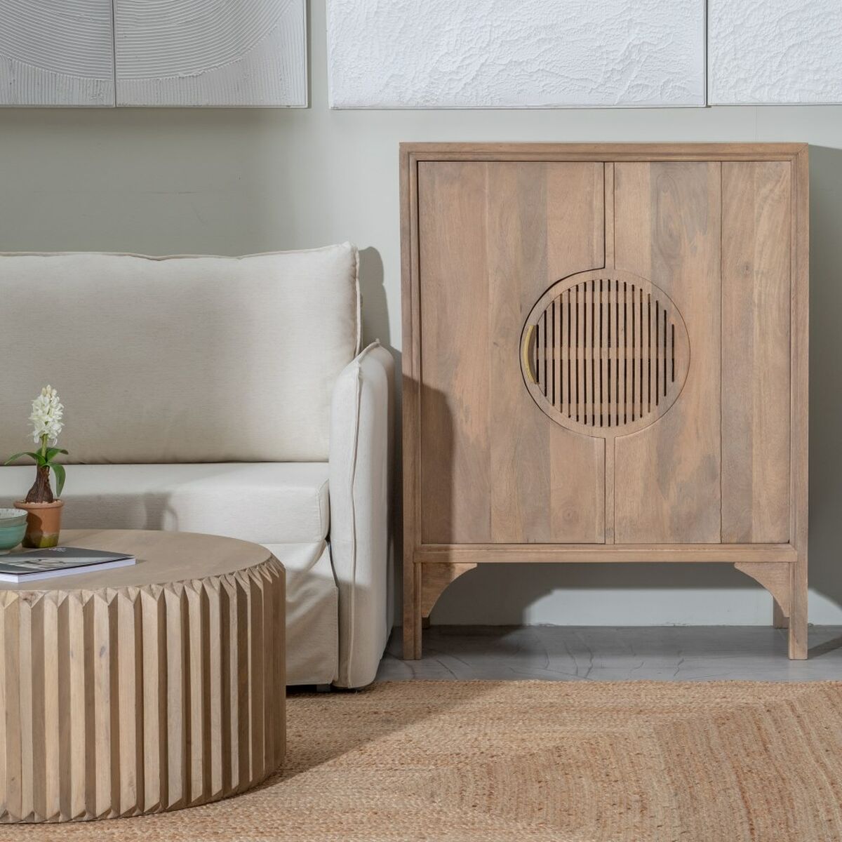 Hallmöbel med lådor 92 x 46,3 x 117,3 cm Naturell Mangoträ - 2