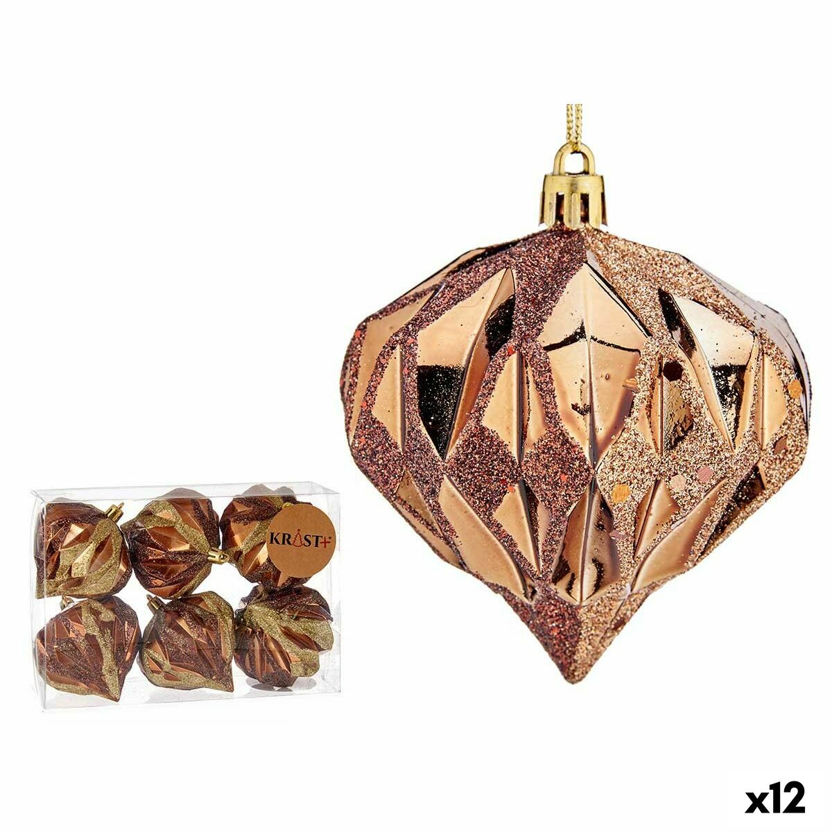 Uppsättning av julkulor Krist+ 00889 Brun Plast Diamant (12 antal) - 4